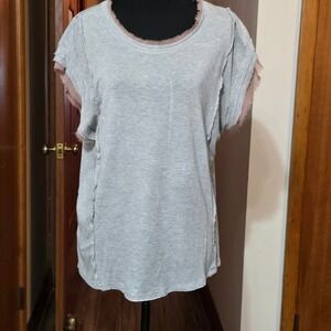 Anthropologie Dolan Heather Grey Mauve Layered Raw Edge Tee Shirt Womens Large